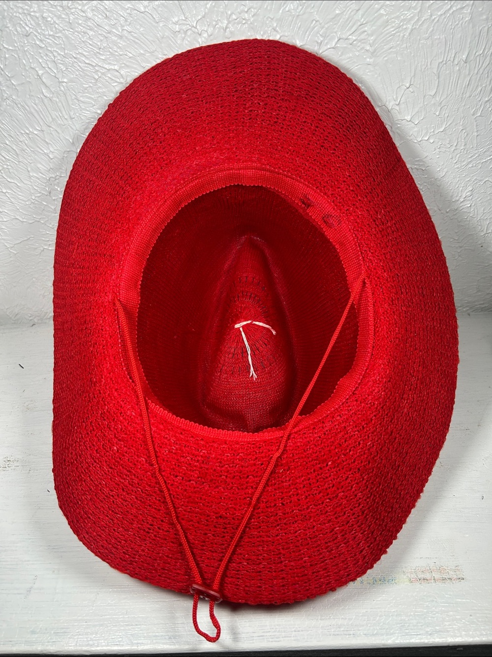 Red Woven Knit Cowboy Hat with Gold Ribbon Accent Chin Strap Summer Western Hat - Picture 6 of 11